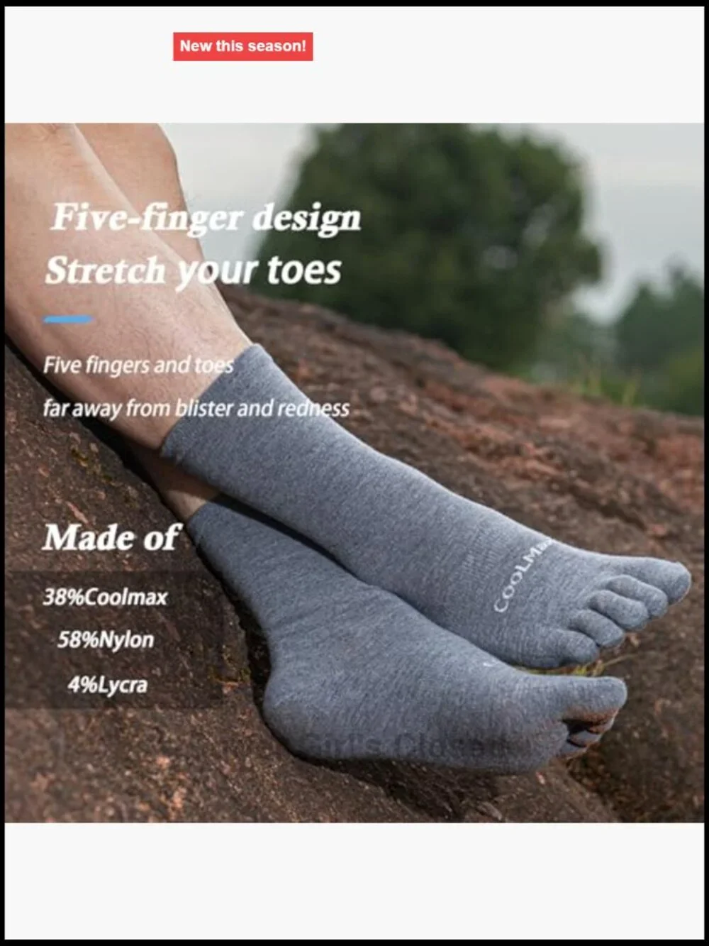 Coolmax Five Finger Toe Socks 3 Pairs Crew Length Running Liner Socks